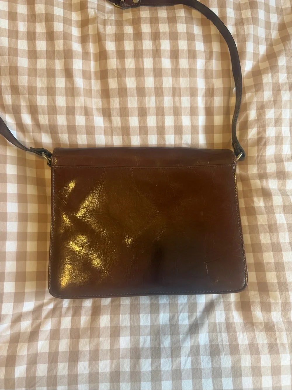 Vintage Marchino Via Moda Classic Brown Leather Satchel with Polished Clasp